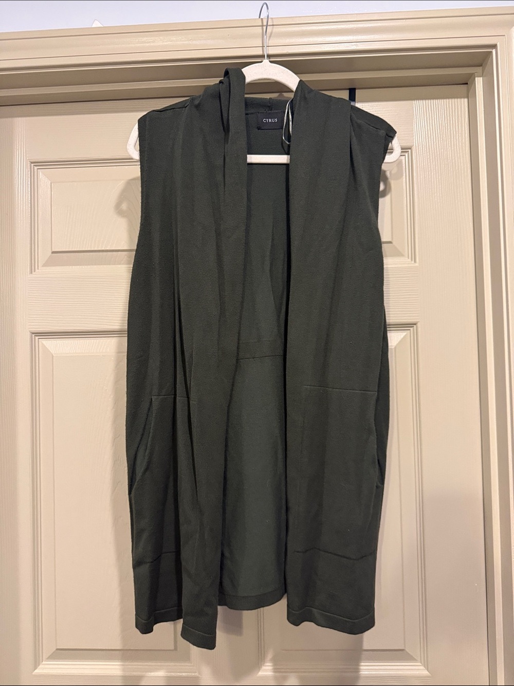 Cyrus Olive Green Sleeveless Draped Open-Front Vest